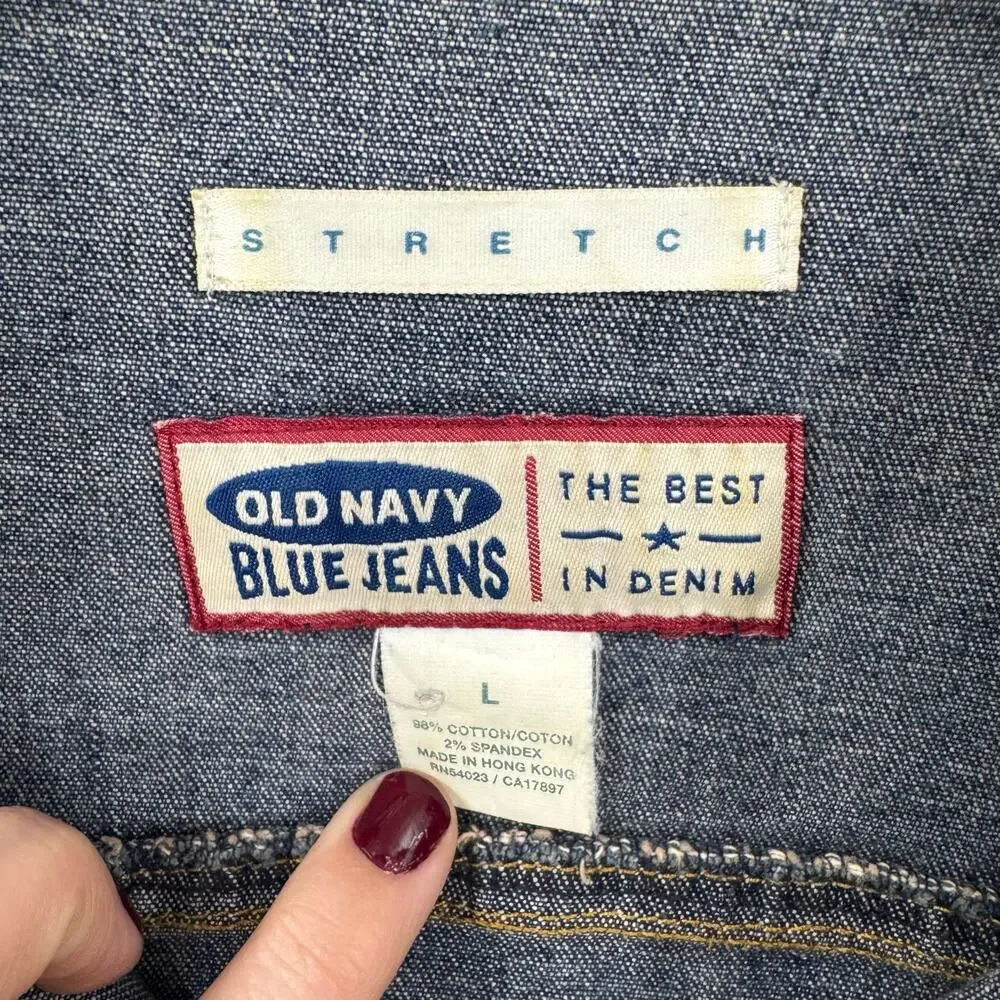 VTG Y2K Old Navy Denim Trucker Jacket Womens L Jean Stretch Retro Preppy 2000s - Picture 5 of 6